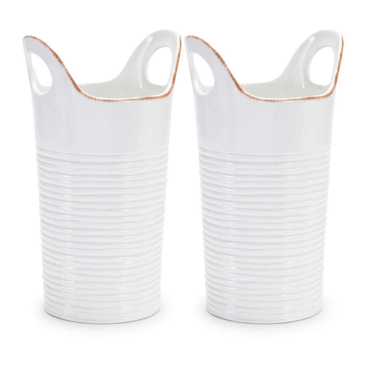 Melrose Ceramic Bucket Vase with Handles - 11.5" - White - Set of 2
